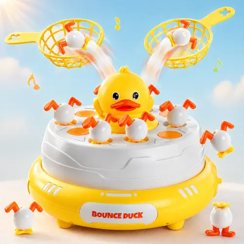 Bounce and Catch Duck Board Game Toy for Kids - Interactive Learning Game with Popping Up Music Duck, Pops Up Music, Ages 3+, Net Contents: 2 Catch Ducks & 10 Duck Balls