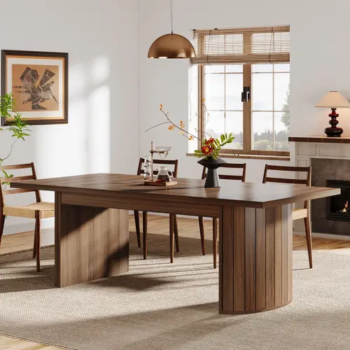 Spaco 78.7in Extra Long Rustic Rectangular Solid Wood Table - Farmhouse Casual, Rustic Slat Sides, Scratch-Resist Top, Stable Double Base, Seats 6-8 Guests, Farmhouse Dining Room Furniture, Ideal for Kitchen