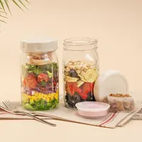 SOLIGT Glass Salad Jars with Lids, 4 Pack 32oz, Leakproof Container for Lunch - Two Small Built-in Boxes with Wet/Dry Separation for Salad Dressing and Dry Ingredients, Mason Jars for Meal Prep Christmas Gift Ideas #DealsForYouDays