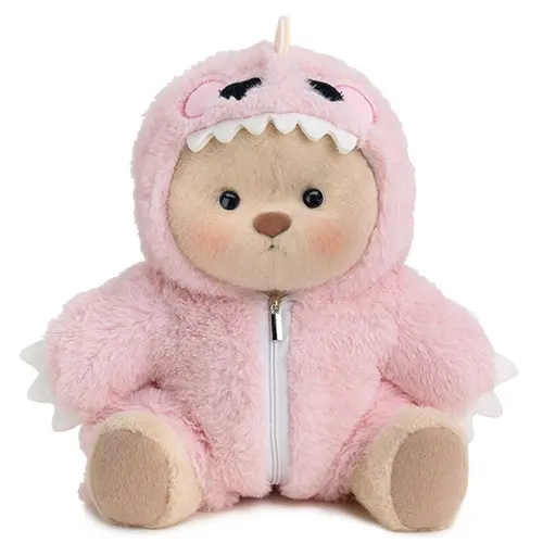 Getahug Plush Dinosaur Stuffed Toy - 5 Moveable Joints, Changeable Outfit Set, Furry Pink & Green, Cute Stuffies, Stuffed Animal Collectibles, Unique Gift for Dino Lovers, Cozy Little Gift for Girls