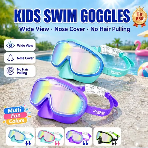 Sharkite Kids Swimming Goggles Wide Angle Anti-fog UV Waterproof Leakproof Boys and Girls Swimming Goggles for 4-15 years old summerwins,summerwins Swim Glasses pool side accessories
