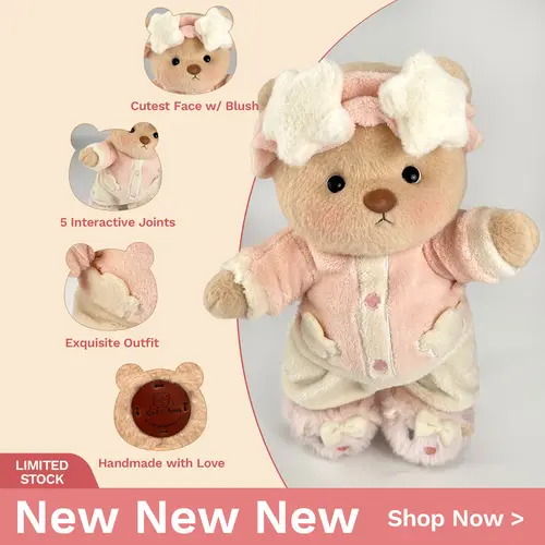 GETAHUG Star Hairband Teddy Bear Pajamas Stuffed Toy - 12" Handcrafted Durable Soft Fluffy, Rotatable Joints Hug Back, Boxed Collectible Toys and Plushies, Summervibes Unique Gift Idea, Handwash Clean