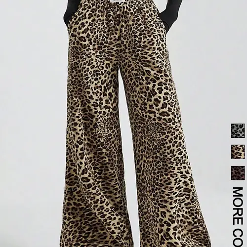 Women's Leopard Print Wide Leg Pants, Casual Loose-Fitting H-Type Trousers, Stylish Chic Woven Fabric Design, Perfect for Daily Wear, Womenswear, Casual Trendy Versatile