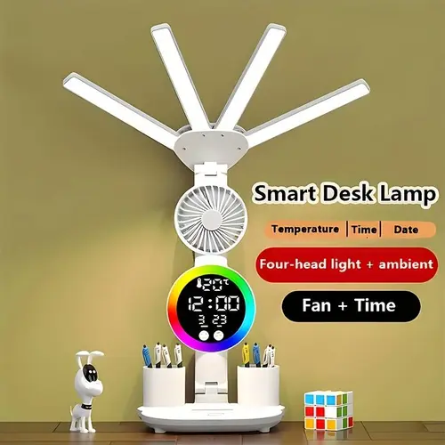 Smart Touch LED Desk Lamp with USB Dimmable And Color-Changing Reading Lamp, Built-In Fan And Night Light, Eye Protection Design,sohochic