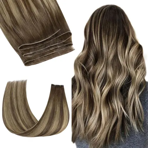 GOO GOO 14-24 Inch Genius Weft Hair Extensions Human Hair, Straight Sew In Remy Human Hair with Natural Hair Look for Women summer hairstyles #tiktokshopbacktoschool #sohochic