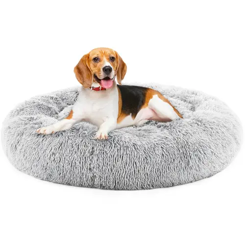 Sweetcrispy Round Faux Fur Dog Bed for Medium-Large Dogs - Anti-Slip, Washable, Easy Cleaning, Supportive Foam, Comfortable Indoor Sleeping Pet Bed