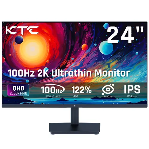 KTC 24" Work+Game Gaming Monitor - IPS Panel, QHD 100Hz, 2560*1440 Resolution, 1300:1 Contrast, HDR 10, Blue Light Filter, 122% sRGB, Adaptive Sync, HDMI2.0/DP/Earphone Port, Model H24T27