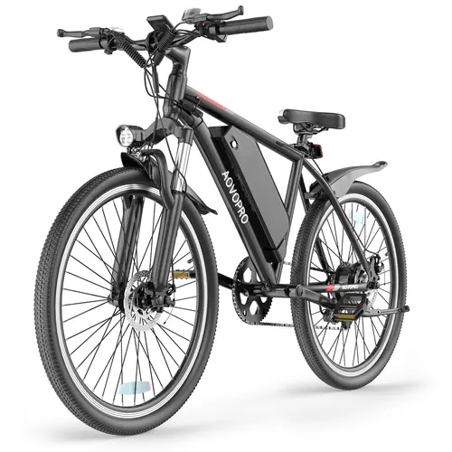 26-inch  commuter electric bicycle, 500W (peak 750w) high-power motor, 30-55 miles per hour + electric bicycle, 48V/9AH, LCD display, 21 speed, front suspension