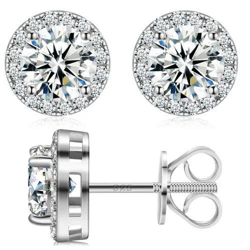 S925 Halo VVS Round Cut Synthetic Moissanite Stud Earrings Screw Back Halo Synthetic Moissanite Earrings Jewelry Perfect Birthday Gift Men's Women's Silver Studs Gold Studs Wedding Set E103 summerwins[D1 E103 ] Circle Shape Earrings Shining Earrings