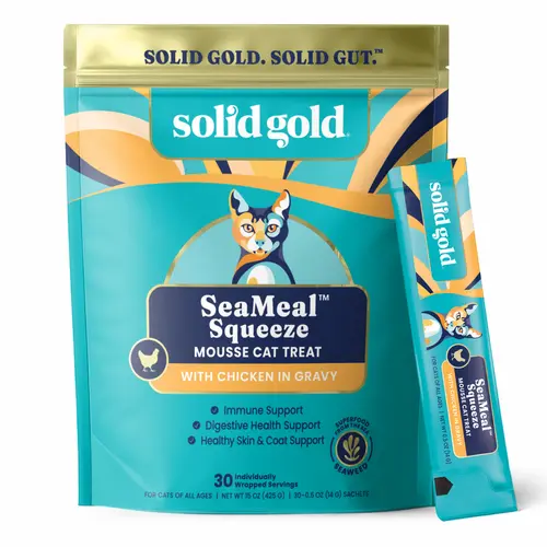 Solid Gold SeaMeal Squeeze Chicken Flavor Mousse Treat for Cats with Seaweed & Flaxseed for Immune Support & Healthy Coat