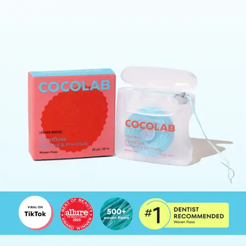 COCOLAB Lychee Breeze Dental Floss - Award-Winning, 500+ Woven Waxed Fibers, Coated in Coconut Oil for Freshness & Plaque Removal - 33 Yd, 2-Month Supply
