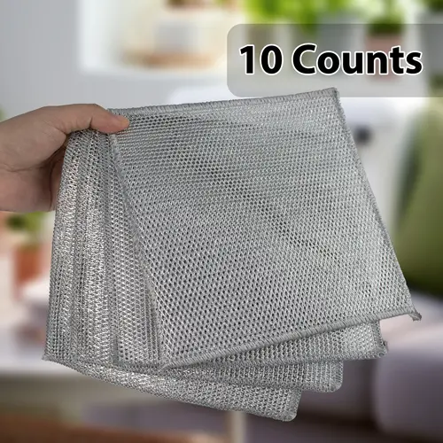 10 Counts Multipurpose Dishwashing Rags, Multifunctional Non-Scratch Wire Cloth Metal Wire Rag for Wet and Dry Kitchen Cleaning Counter, Dishes, Sink