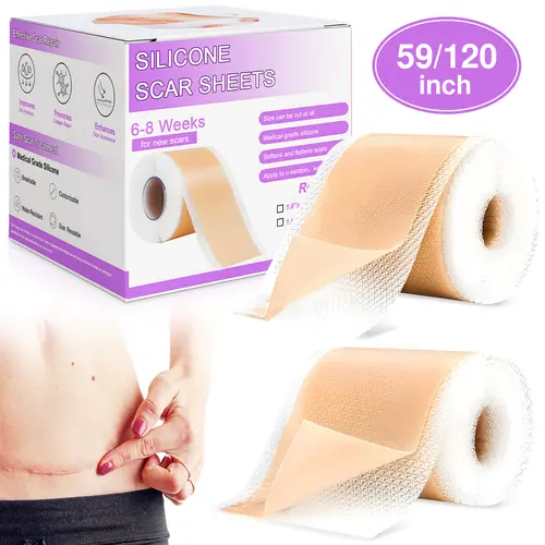 Medical-Grade Reusable Silicone Scar Sheets - Hospital Grade Silicone Patches for Keloid & C-Section Reduction, 1.5M Scar Tissue Tape for Face & Surgical Marks, Silicone Patch