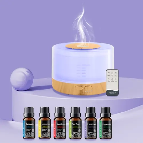 16.91oz Ultrasonic Aromatherapy Diffuser Humidifier - Mood Booster Humidifier, Waterless Fragrance Oil Compatibility, Air Purifier, Mood Lighting, Safety Timer, Includes 6 Essential Oils Kit