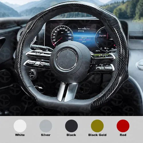 SUPEREVER Laser Carbon Fiber Pattern Steering Wheel Cover, Quick-Turn Non-Slip Ultra-Thin Grip Protector, Universal Fit Car Interior Accessory, Grip Steering Wheel Covers