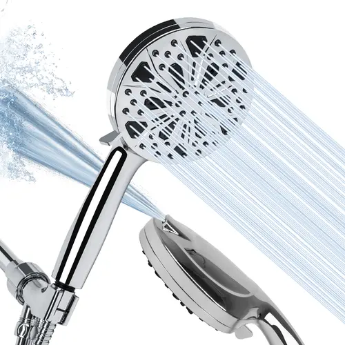 High Pressure Handheld Shower Head 10-Mode with Built-in Power Wash, 5'' Shower Head with 5FT Stainless Steel Hose & Adjustable Bracket, Easy Install, Variable Pressure for Bathroom, Tile, Tub & Pets
