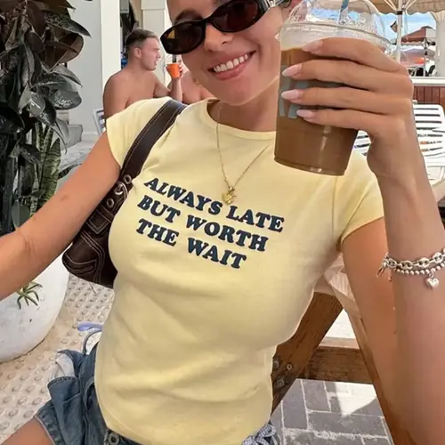 Women's Letter Print Round Neck Tee, Casual Short Sleeve Crew Neck T-shirt for Summer, casual tee shirts, Fashion Women's Top for Daily Wear