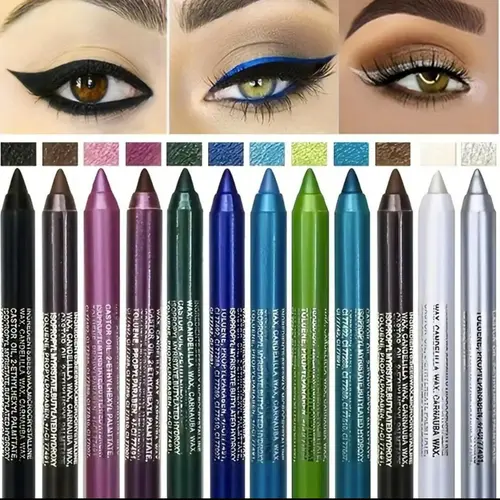 12-Color Glossy Eyeliner Pen - High Color Pearl Finish, Smoked Punk Gothic Style, Fine Pencil, Eyeshadow Pencil, Creative Makeup Option, Back to School Cosmetic, Women's Gift, Eyeshadow Pencil Eyeliner, Fine Pencil Eyeliner