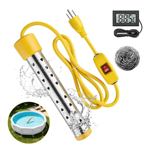 Portable Electric Immersion Water Heater with Switch & Intelligent LCD Display - Fast Efficient Heating for Bathtub, Outdoor Swimming Pool - Specialty Kitchen Utensil for Camping Trips