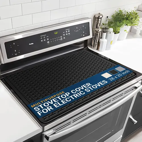 Rectangle Black Electric Stove Top Cover (28x20 in) - Thick Silicone Flat Range Mat, Heat-Resistant Induction Protector, Durable Prep Work Mat, Simplified Quick Wipe-Down Cleaning 2025 Kitchen Accessory