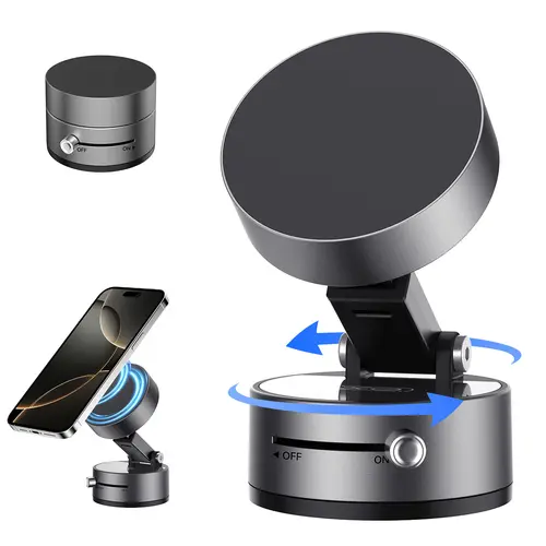 Vacuum Magnetic Suction Phone Holder,Upgraded 360° Adjustable Suction Cup Car Phone Mount,Hands-Free Cell Phone Holder for Car/Gym/Mirror/Smooth Surface,Compatible with iPhone 16/15/14/13/12 Series, Cellphone Car Holder, Magnetic Phone Mount, Suction-Moun