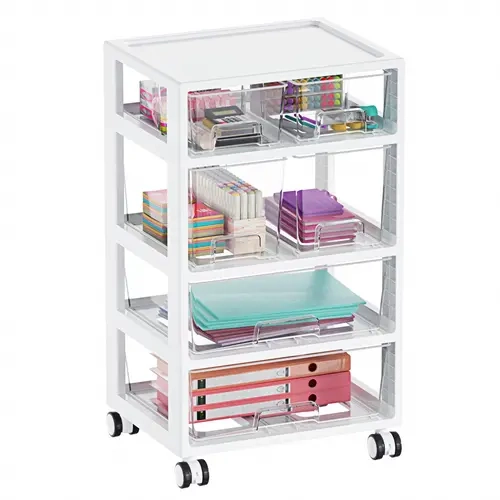 Vtopmart Sturdy Rectangle Middle Portable Under Desk Drawer Storage Organizer - 4/6 Tier Drawers with Wheels for Office Supplies, Art Crafts, Homeschool Use