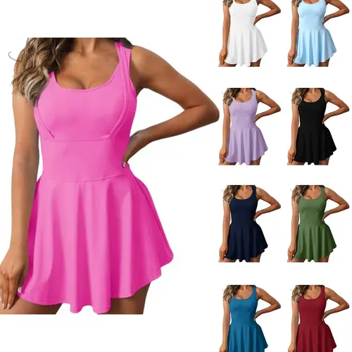 FISOEW Sleeveless 2-in-1 Athletic Tennis Golf Dress Underneath Workout Active Dresses with Built-in Shorts Activewear prom memorial day outfits waisttrainers sundress camels hiking athletic dress tennis dress,summeroutfits,vacationoutfits,beachoutfits