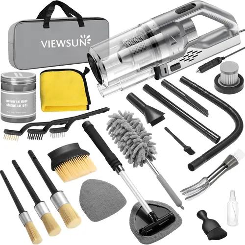 【summerfinds】Viewsun Car Cleaning Kit, 16PCS Car Interior Detailing Kit with Gray High Power Handheld Vacuum, Detailing Brush Set, Windshield Cleaner, Cleaning Gel, Complete Auto Accessories for Men, Women，Summervibes