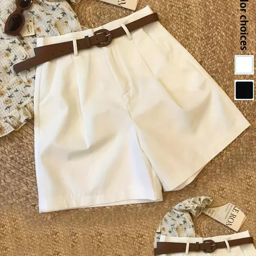 Women's Elegant Loose Fit Shorts, Casual Fashionable Shorts, Slant Pocket Design, High Waist, Plain Pattern, Suitable for All Seasons, Casual Wear