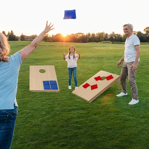Segawe Portable Solid Wood Frame Cornhole Bean Bag Toss Game Set with Recycled Plastic Pellets, Easy-Portable Setup for Lawn Sports, Outdoor Play