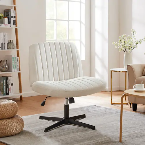 Height Adjustable Criss Cross Chair - Home Office Desk Chairs Armless Desk Chair No Wheels Cross Legged Office Chair Wide Swivel, Criss Cross Chairs & Stools, Wide Seat
