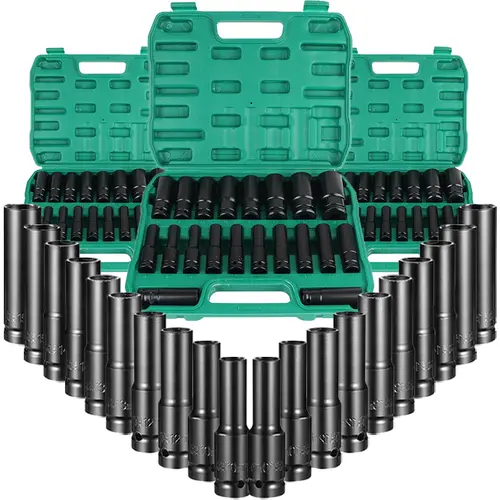20pcs 1/ 2 inch 8-32mm Power Sleeve Tool, Impact Wrench Adapter Hand Tool, Plug, Steel, Long Reach and Thin Wall, Metric Size, for Automotive, Industrial and DIY Use, Includes Secure Storage Box