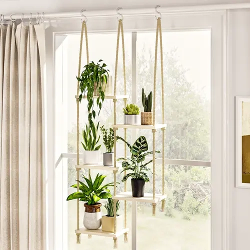 Bamworld Window Plant Shelves - Rustic Wooden Boho Wall Stand, Hanging Hanger with Home Decor Pots, Whimsical Accent for Living Room Fall Displays, Whimsical Home Decor