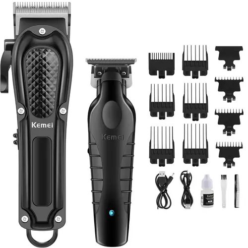 KEMEI Professional Durable Adjustable Portable Cordless Barber Hair Cutting Scissors & Battery Kit Hair Trimmers Set, Rechargeable Home Haircut Tool, Men's Gift