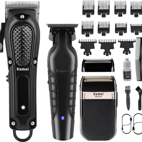 KEMEI Professional Men's Grooming Kit - Cordless Trimmers, Rechargeable Battery Dual Motor Hair Clippers, Ear Trim Hair Trimmers & Clippers, Electric Foil Shaver, Adjustable Durable Barber Equipment, Travel-Friendly Men's Gift