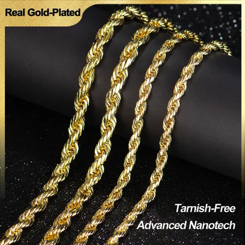 Holylegend 14 Karat Real Gold-Plated Rope Chains Set - Unisex Glossy Statement Necklaces, Upgraded Craft, Faceted Cut, Tarnish-Free Nanotech Coating, 24in Bold Drape, 6mm/8mm, Daily Wear, Father's Day Gift