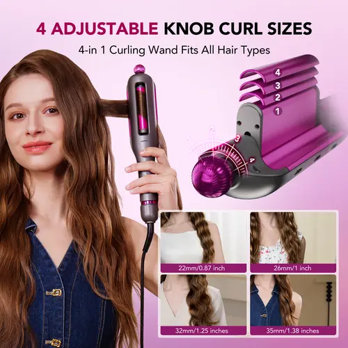 SKG WaveFlex 4-in-1 Adjustable Curler Waver – Ceramic 4 Barrel Sizes, 5 Temp Settings, Negative Ionic Care, Fast Heat-Up, Frizz Control, Safe Easy Use, for Beach/Mermaid Styles, Curling Hair Curling Iron, Ideal for Holidays/Birthdays