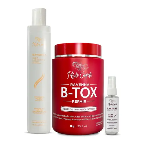 Ravenna B-Tox Repair Haircare Kit for Adults - 1kg Anti-Residue Cleanser, 60ml Oil, B-Tox Repair Mask, Normal Hair Silky Cruelty-Free Products with Deep Cleansing, Hydration, Frizz Control, Keratin Boost, Rebuilds Damaged Hair