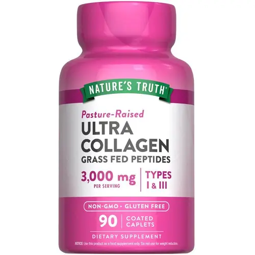 Nature's Truth Collagen 3000 mg Hydrolyzed Type 1 & 3 with Vitamin C - 90 Caplets - Grass Fed, Non-GMO & Gluten Free Supplement