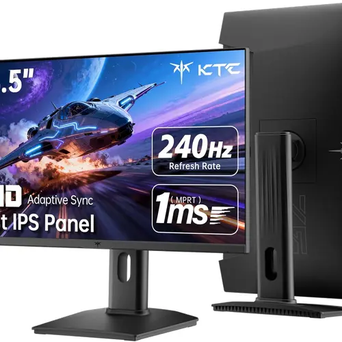 Ktc 25" FHD Fast IPS PC Gaming Monitor, 240Hz 1ms HDR400 HDR10 114% sRGB, Adaptive FreeSync & G-Sync, Flicker-Free Eye-Friendly, 2 HDMI Ports, DP, USB Hub, VESA Wall Mount, Elevation-Pivot-Tilt Adjustable, Monitor Arm, Desk Stand, 1M Cable for PC Upgrade,