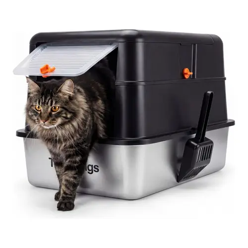 TOPYANS Stainless Steel Extra Large Cat Litter Box with Lid High Side Enclosed Design Leak Proof Easy to Clean for Cats and Big Cats
