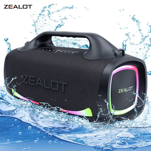 ZEALOT 100W Bluetooth Portable Waterproof Speaker - Audio Enhancement, DSP, 24000mAh Power Bank, 15H Playback, TWS Pairing, IP67 Rating, Multi-Color RGB Music Light, Bass Bloom for Outdoor Camping, Family Use, Bluetooth Portable Waterproof Speakers, Multi