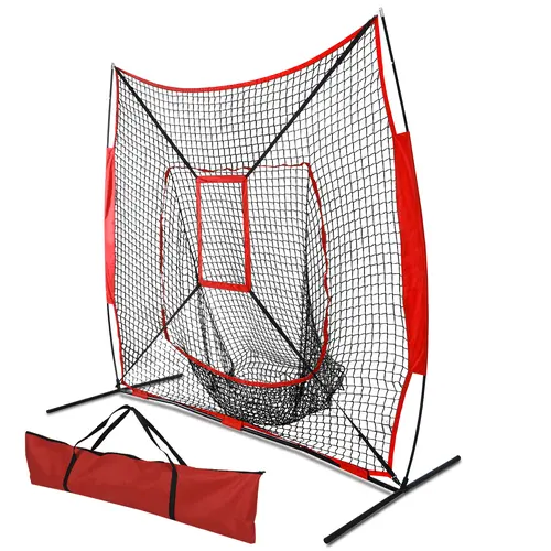 Segawe Portable Baseball Softball Practice Net Training Set - Lightweight Hitting Tee BaseballEquipment, 7x7' w/ Strike Zone, 11.68 lbs, Stable Rubber Legs, Collapsible Frame, Polyester & Leather Build, Outdoor-Fit, Multi-Size Hitting/Pitching Aid