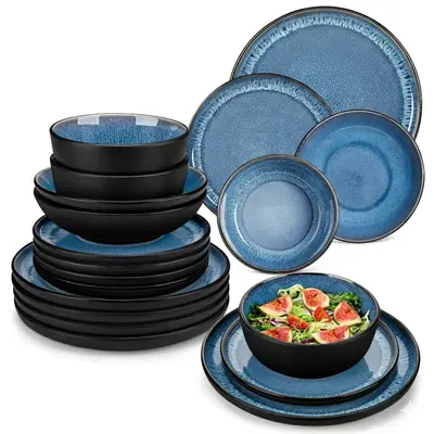 vancasso PLA Plates and Bowls Sets, 16/18/24 Pieces Stoneware Dinnerware Sets Dishes Set Modern kitchen Dishware Sets Service for 4-6 People, Dishwasher and Microwave Safe