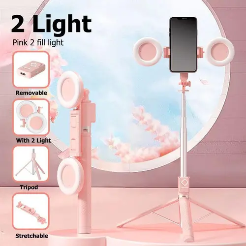 67-In Selfie Stick Tripod with Dual Fill Ring Lights, Wireless Remote Control, Camera Stand for iPhone, Android Mobile Phones, Smartphones, Cellphones – Ideal for Vlog Content Creation, Gifts
