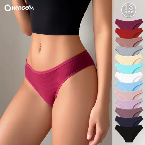 Hotcom Women's High Quality Cotton Briefs, 12/13-Pack Multiple Packs Ribbed Texture Underwear - Seamless, Soft, Minimalist, Breathable Fabric, Colorful Everyday Wear Cotton Blend Panties
