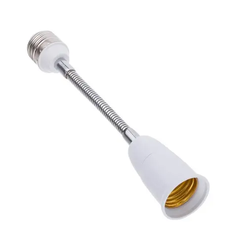 E27 Universal Extension Adapter (18cm), 60W Max Support, Compatible with LED Bulbs/Security Cameras, 360° Hose Adjustment, 300g Load-Bearing, High-Temperature Resistant PC Material, Plug-and-Play