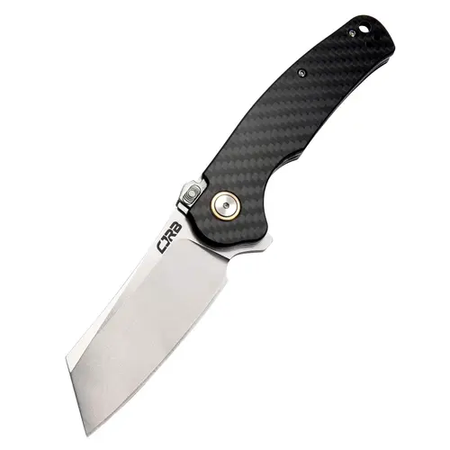 CJRB Crag Recoil-Lock Tactical Knife - Cleaver-Style Foldable EDC Pocket Knife with Stonewash AR-RPM9 Steel Blade, Carbon Fiber Grip, Ambidextrous Thumb Open, for Men’s Hiking Survival, Father’s Day Gifts, Survival Gear, Tactical Knives, Adults