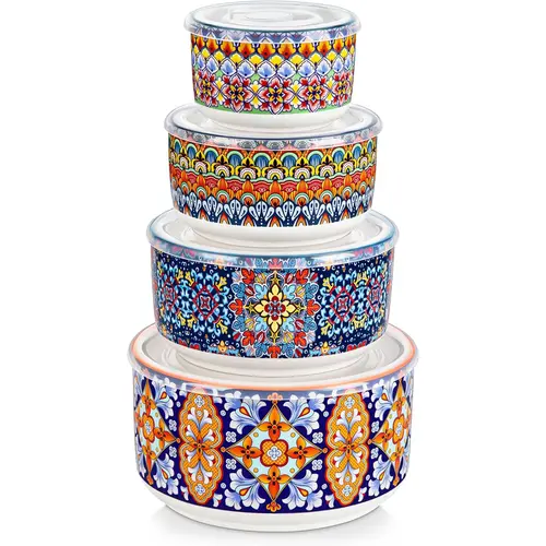 vancasso Mixing Bowls with Lids Set of 4, Ceramic Nesting Bowls Serving Bowl for Food Storage, Microwave and Dishwasher Safe, 60/36/20/10 OZ, Series SIMI