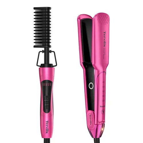 Terviiix Multi-Functional Hair Styler - Flat Iron, Electric Heated Comb, Curling Straightener, Comb Heated Straightener for Black Women Hair